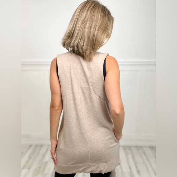 Anthropologie Light Tan Sleeveless Vest Cardigan by Mono B 🧸 - Picture 2 of 9